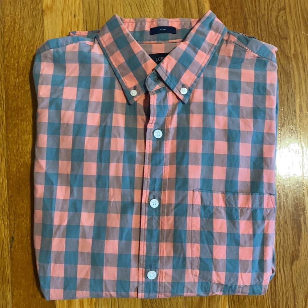 J Crew Men’s Slim Fit Pink/Blue Checkered Shirt
